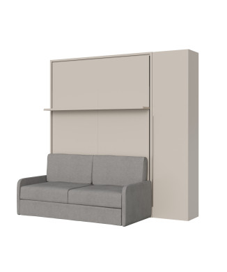 Mod. Versia double bed 160 with sofa, shelf and wardrobe with 1 door left-right - Double foldaway bed 160 Versia with sofa, shelf and wardrobe with 1 door right clay