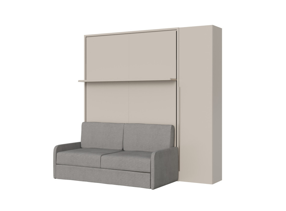 Mod. Versia double bed 160 with sofa, shelf and wardrobe with 1 door left-right - Double foldaway bed 160 Versia with sofa, shelf and wardrobe with 1 door right clay