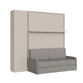 160cm vertical foldaway double bed Versia Sofà with sofa, shelf and 1-door wardrobe on the left Clay