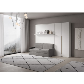 Mod. Versia double bed 160 with sofa, shelf and wardrobe with 2 doors left-right - Double foldaway bed 160 Versia with sofa, shelf and wardrobe on the right with 2 doors clay