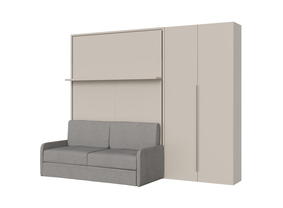 Mod. Versia double bed 160 with sofa, shelf and wardrobe with 2 doors left-right - Double foldaway bed 160 Versia with sofa, shelf and wardrobe on the right with 2 doors clay