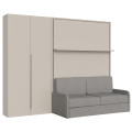 160cm vertical foldaway double bed Versia Sofà with sofa, shelf and 2-door wardrobe on the left Clay