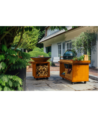 OFYR CLASSIC STORAGE 100 PRO - BARBECUE BRAZIER WITH WOOD HOLDER AND WHEELS