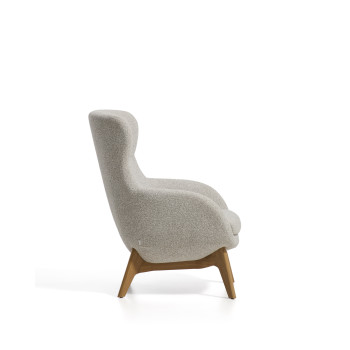 Adiran armchair in thick beige chenille with solid oak legs with a natural finish