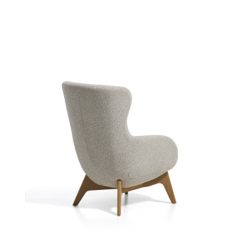 Adiran armchair in thick beige chenille with solid oak legs with a natural finish