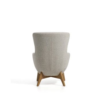 Adiran armchair in thick beige chenille with solid oak legs with a natural finish