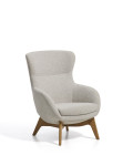 Adiran armchair in thick beige chenille with solid oak legs with a natural finish
