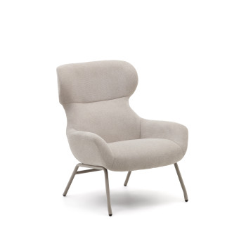 Belina armchair in beige chenille and steel with beige finish FSC 100%