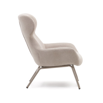 Belina armchair in beige chenille and steel with beige finish FSC 100%