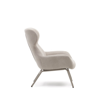 Belina armchair in beige chenille and steel with beige finish FSC 100%