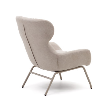 Belina armchair in beige chenille and steel with beige finish FSC 100%