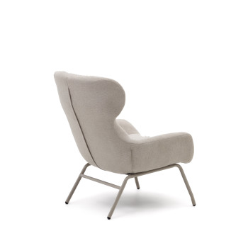 Belina armchair in beige chenille and steel with beige finish FSC 100%