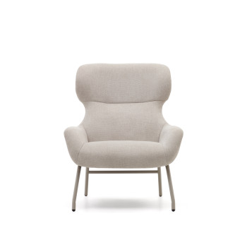 Belina armchair in beige chenille and steel with beige finish FSC 100%
