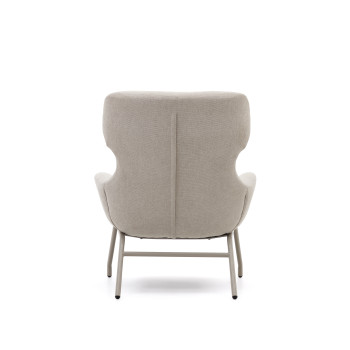 Belina armchair in beige chenille and steel with beige finish FSC 100%