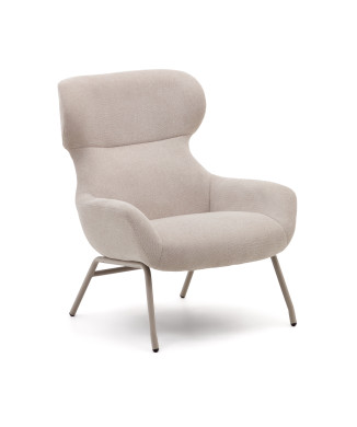 Belina armchair in beige chenille and steel with beige finish FSC 100%