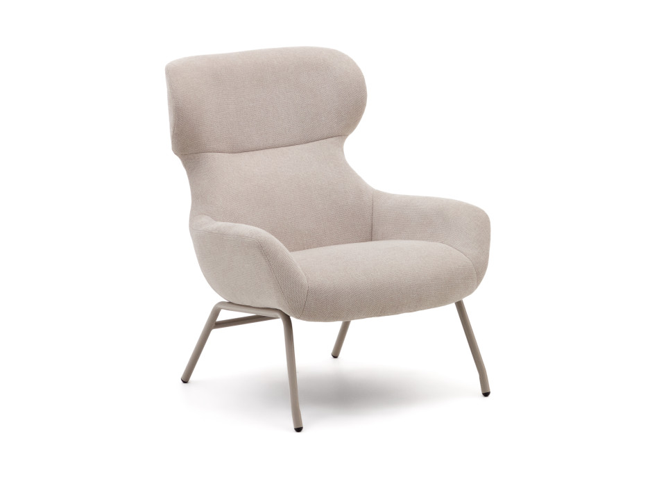 Belina armchair in beige chenille and steel with beige finish FSC 100%