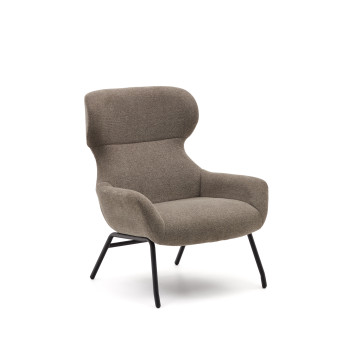 Belina armchair in light brown chenille and steel with black finish FSC 100%