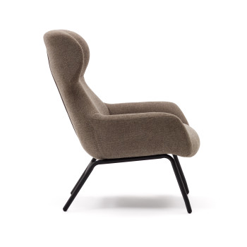 Belina armchair in light brown chenille and steel with black finish FSC 100%
