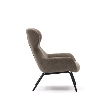 Belina armchair in light brown chenille and steel with black finish FSC 100%