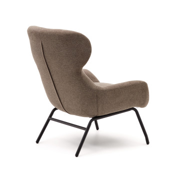 Belina armchair in light brown chenille and steel with black finish FSC 100%