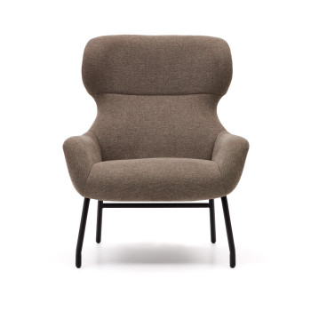 Belina armchair in light brown chenille and steel with black finish FSC 100%