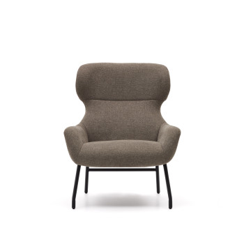 Belina armchair in light brown chenille and steel with black finish FSC 100%