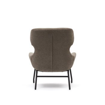 Belina armchair in light brown chenille and steel with black finish FSC 100%