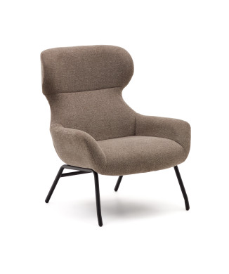 Belina armchair in light brown chenille and steel with black finish FSC 100%