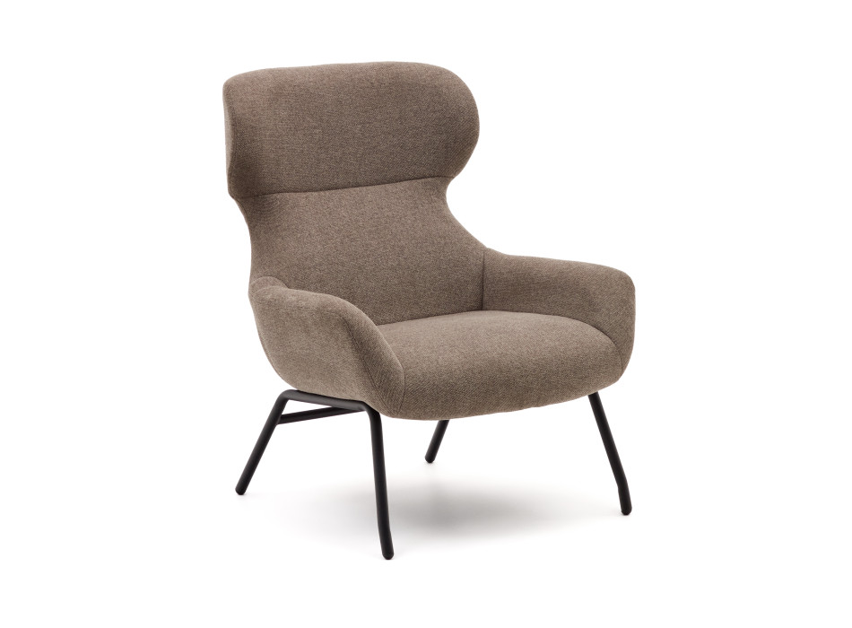 Belina armchair in light brown chenille and steel with black finish FSC 100%
