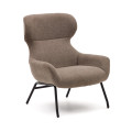 Belina armchair in light brown chenille and steel with black finish FSC 100%