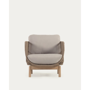 Catalina armchair in beige rope and solid FSC acacia wood