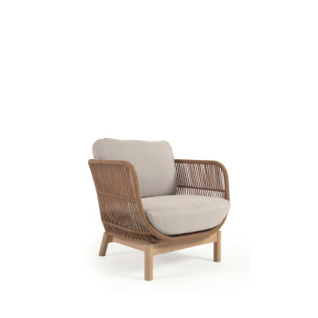 Catalina armchair in beige rope and solid FSC acacia wood