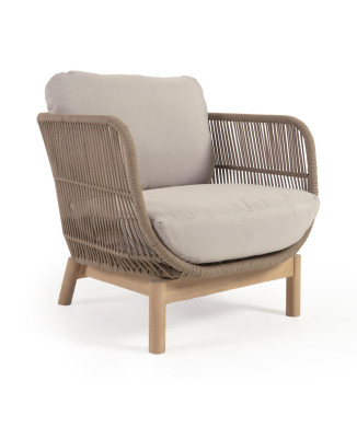 Catalina armchair in beige rope and solid FSC acacia wood