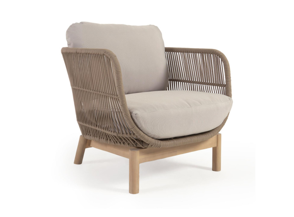Catalina armchair in beige rope and solid FSC acacia wood