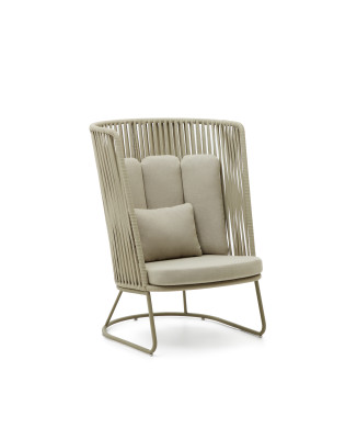 Saconca high-back outdoor armchair in rope and steel