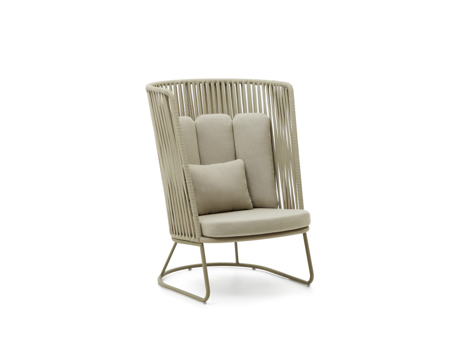Saconca high-back outdoor armchair in rope and steel