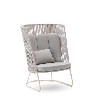 Saconca high-back outdoor armchair in rope and green galvanized steel