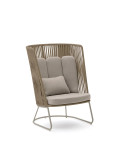 Saconca high-back outdoor armchair in beige rope and galvanized steel