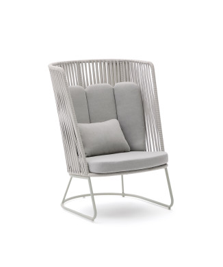 Saconca high-back outdoor armchair in rope and steel