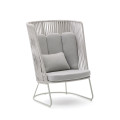 Saconca high-back outdoor armchair in rope and steel