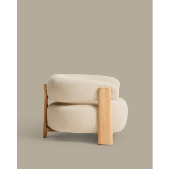 Granite beige outdoor armchair with 100% FSC solid teak wood legs with a natural finish.
