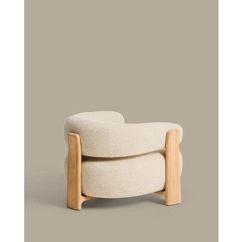Granite beige outdoor armchair with 100% FSC solid teak wood legs with a natural finish.