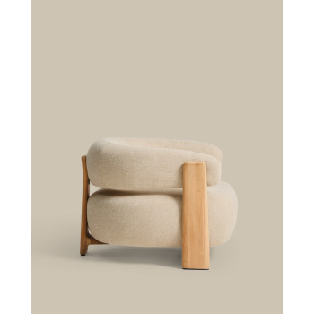 Granite beige outdoor armchair with 100% FSC solid teak wood legs with a natural finish.