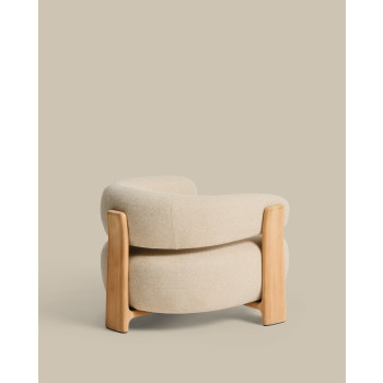 Granite beige outdoor armchair with 100% FSC solid teak wood legs with a natural finish.