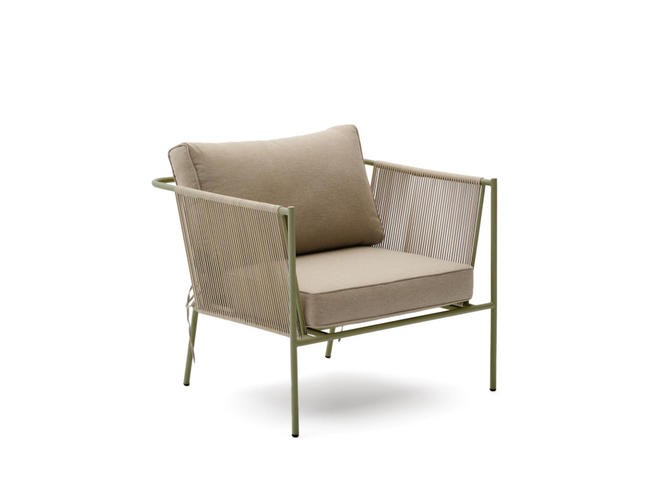 Zivia outdoor armchair in ecru rope and green galvanized steel