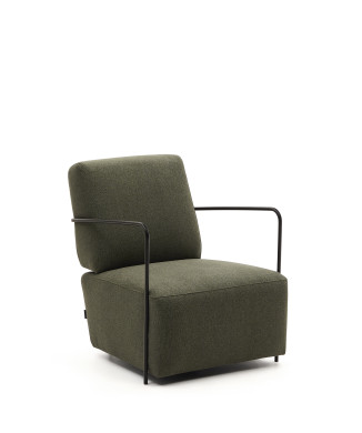 Green and metal Gamer armchair with matte black painted finish