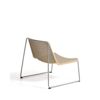 Tavari stackable armchair in beige synthetic rope and brushed effect AISI 304 stainless steel