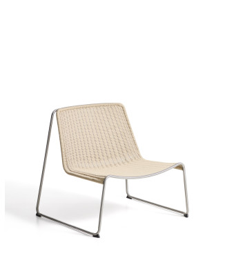 Tavari stackable armchair in beige synthetic rope and brushed effect AISI 304 stainless steel