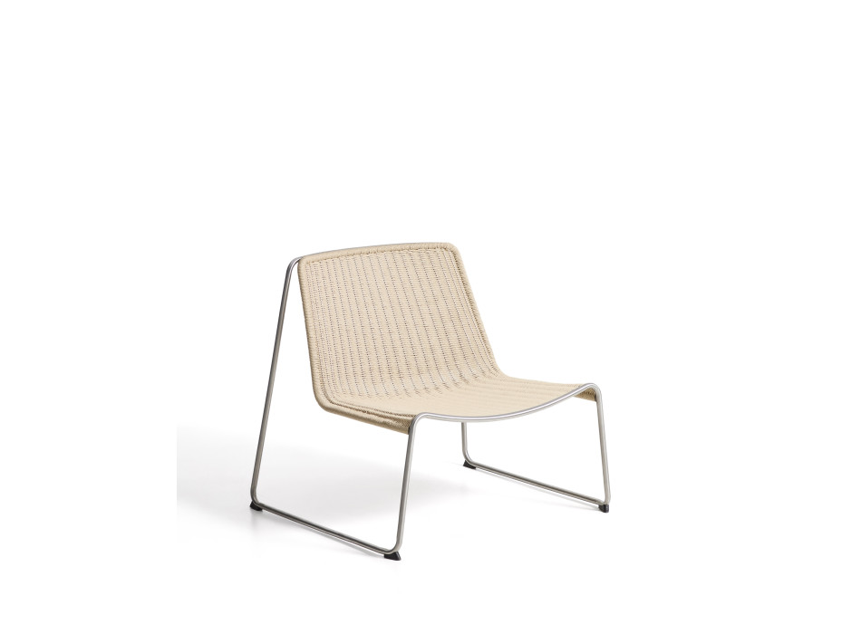 Tavari stackable armchair in beige synthetic rope and brushed effect AISI 304 stainless steel