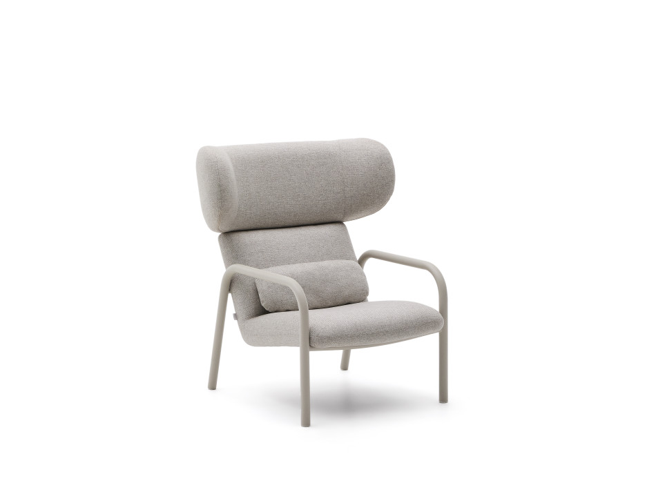 Inari armchair in beige and steel, painted beige FSC Mix Credit